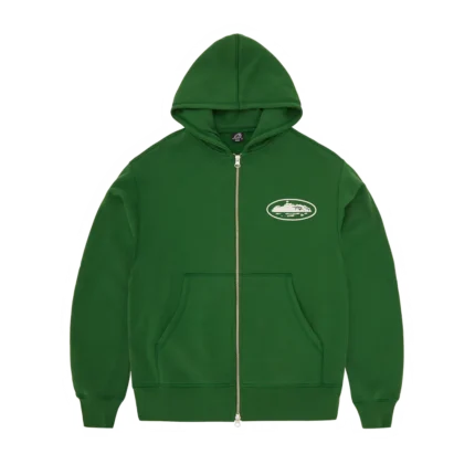 Corteiz Puff Print Island Zip Hoodie GREEN