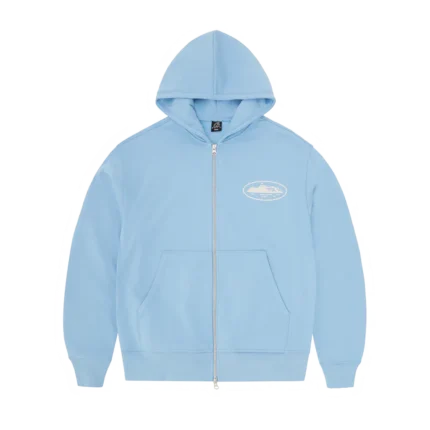 Island Puff Print Zip Corteiz Hoodie BABY BLUE