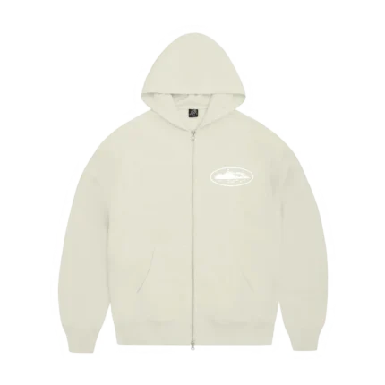 Island Puff Print Corteiz Zip Up Hoodie OFF WHITE