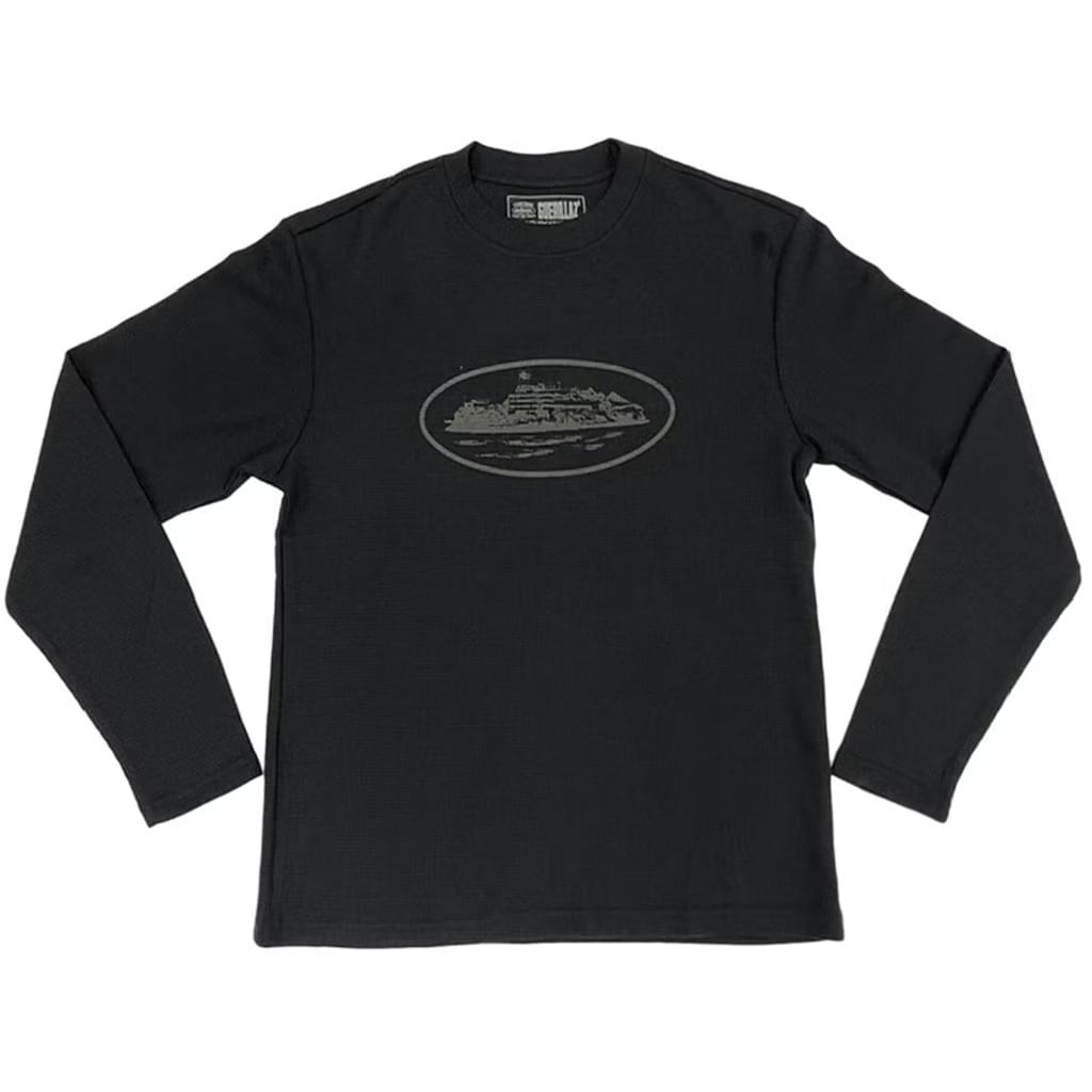 Corteiz Alcatraz Waffle Long Sleeve T-shirt in Triple Black