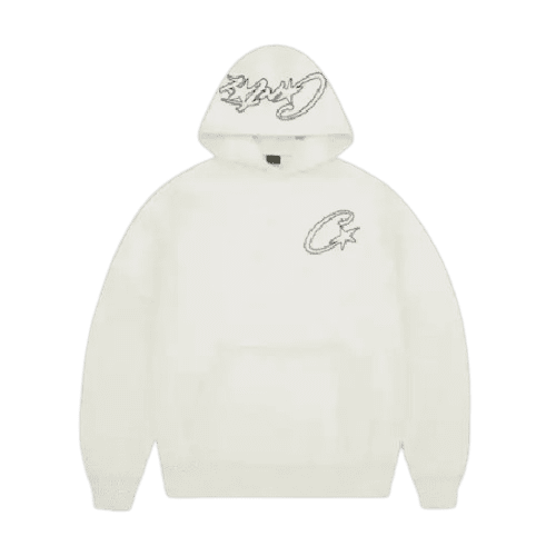 Corteiz Satin C Star Applique Hoodie Off White